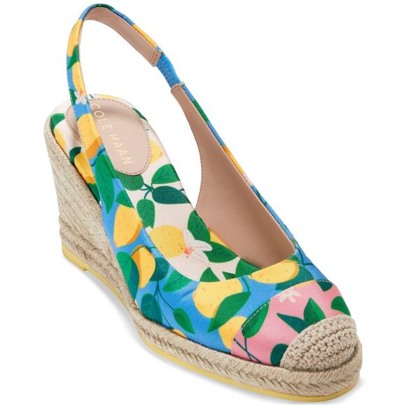 NWT Cole Haan Women's Cloudfeel Espadrille Slingback,Azure Blue Lemon Print-S 9 - Picture 1 of 1